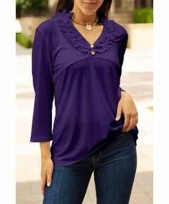 Lily | Purple Ruffle-Trim Button-Front V-Neck Tunic - Plus 3 Lily | Purple Ruffle-Trim Button-Front V-Neck Tunic - Plus -Cheap Lily Store zu98782669 alt 6 tm1629493455