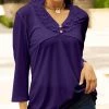 Lily | Purple Ruffle-Trim Button-Front V-Neck Tunic - Plus
