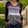 Lily | Black & Purple Houndstooth V-Neck Long-Sleeve Tunic - Plus
