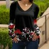 Lily | Black & Red Floral Long-Sleeve V-Neck Tunic - Plus