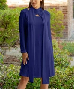 Lily | Blue Scarf-Accent Shift Dress - Women