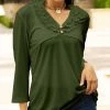 Lily | Green Ruffle-Trim Button-Front V-Neck Tunic - Women