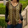 Lily | Olive & Black Geometric Long-Sleeve V-Neck Tunic - Plus