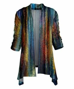 Lily | Navy & Rust Abstract Open-Front Sidetail Cardigan - Women