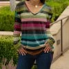 Lily | Green & Plum Stripe Long-Sleeve V-Neck Tunic - Women & Plus