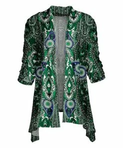 Lily | Green & Blue Paisley Open-Front Sidetail Cardigan - Women