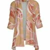 Lily | Beige & Pink Leaves Open-Front Sidetail Cardigan - Plus