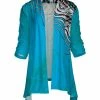Lily | Aqua & White Abstract Open-Front Sidetail Cardigan - Plus