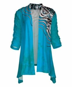 Lily | Aqua & White Abstract Open-Front Sidetail Cardigan - Plus