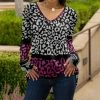 Lily | White & Pink Leopard Color-Block V-Neck Tunic - Plus