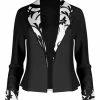 Lily | Black & White Floral-Contrast Open Blazer - Plus