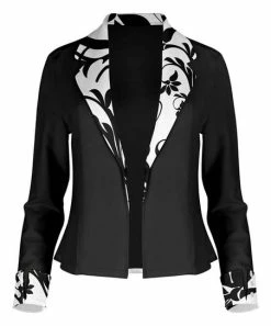 Lily | Black & White Floral-Contrast Open Blazer - Plus