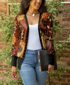 Lily | Rust & Orange Floral Snap-Button Cardigan - Women & Plus