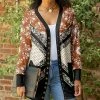 Lily | Black & Rust Floral & Dot Pocket Snap-Button Cardigan - Women & Plus