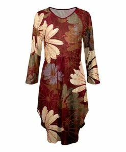 Lily | Red & Cream Floral Dolphin-Hem Midi Dress - Women