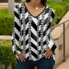 Lily | Black & White Abstract Long-Sleeve V-Neck Tunic - Plus