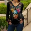 Lily | Black & Orange Floral V-Neck Long-Sleeve Tunic - Women