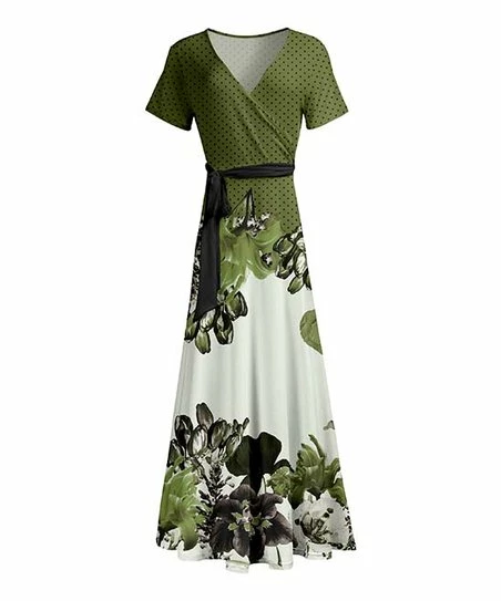 Lily | Green & Black Floral Tie-Waist Maxi Shirt Dress - Women 1 Lily | Green & Black Floral Tie-Waist Maxi Shirt Dress - Women