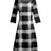 Lily | Black & White Plaid Three-Quarter Sleeve A-Line Dress - Women & Plus