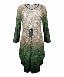 Lily | Green & Cream Floral Dolphin-Hem Midi Dress - Plus