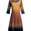 Lily | Rust & Black Ombré Three-Quarter Sleeve A-Line Dress - Women