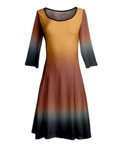 Lily | Rust & Black Ombré Three-Quarter Sleeve A-Line Dress - Women