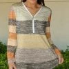 Lily | Brown & Peach Stripe Zip-Front Long-Sleeve Tunic - Plus