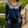 Lily | Navy & Cream Abstract V-Neck Tunic - Plus