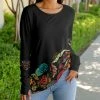 Lily | Black & Olive Floral Thumbhole Tunic - Plus
