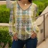 Lily | Yellow & Gray Floral Plaid V-Neck Tunic - Plus