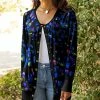 Lily | Black & Blue Abstract Scoop-Neck Snap-Up Cardigan - Women