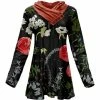 Lily | Black & Red Floral Button-Accent Shawl Collar Tunic - Plus