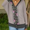 Lily | Mauve & Black Polka Dot Floral V-Neck Cardigan - Women