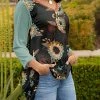 Lily | Black & Turquoise Floral Long-Sleeve V-Neck Tunic - Women