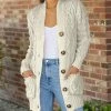 Lily | Cream Cable-Knit Button-Up Grandpa Cardigan - Women & Plus