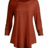 Lily | Red Curved-Hem Three-Quarter Sleeve Tunic - Women