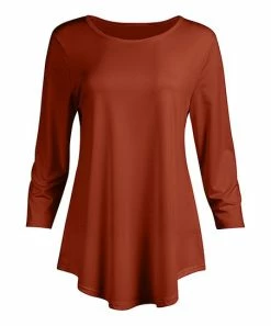 Lily | Red Curved-Hem Three-Quarter Sleeve Tunic - Women