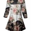 Lily | Black & White Floral Three-Quarter Sleeve Tunic - Plus