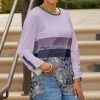 Lily | Purple & Gray Leopard Stripe Button-Cuff Side-Slit Crewneck Tunic - Women