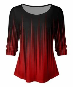 Lily | Black & Red Abstract Three-Quarter Sleeve Top - Women