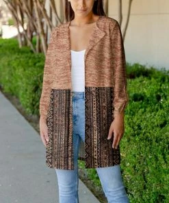 Lily | Orange & Black Geometric Longline Open Blazer - Plus