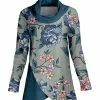 Lily | Teal & Pink Floral Tulip-Hem Cowl Neck Tunic - Plus