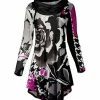 Lily | Black & Pink Floral Houndstooth Curved-Hem Cowl Neck Tunic - Women