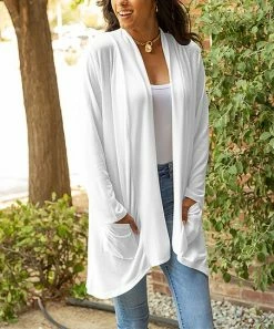 Lily | White Pocket Open Cardigan - Women & Plus