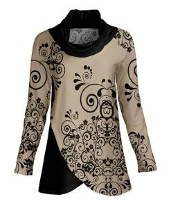 Lily | Black & Mocha Floral Tulip-Hem Cowl Neck Tunic - Plus