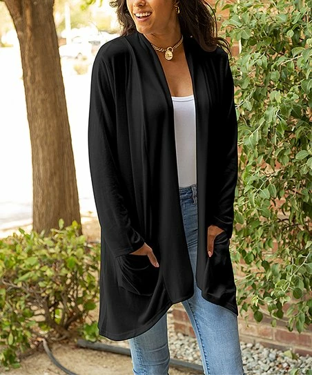 Lily | Black Pocket Open Cardigan - Women & Plus 1 Lily | Black Pocket Open Cardigan - Women & Plus