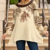 Lily | Brown & Beige Leaves Boatneck Handkerchief Tunic - Plus