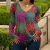 Lily | Purple & Green V-Neck Long-Sleeve Tunic - Plus