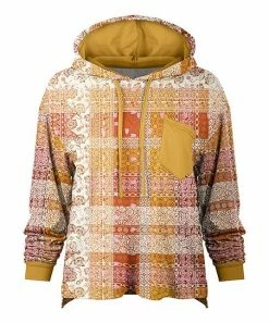 Lily | Gold & Rust Floral Patchwork Chest-Pocket Hoodie - Women