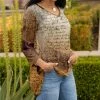 Lily | Brown & Beige Script V-Neck Tunic - Plus